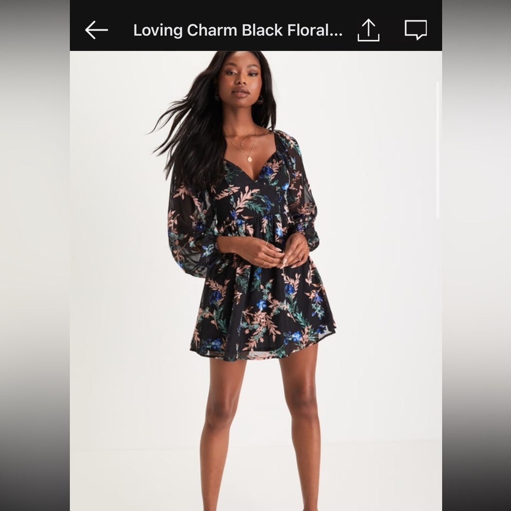 Loving Charm Black Floral Chiffon Burnout Velvet Mini Dress